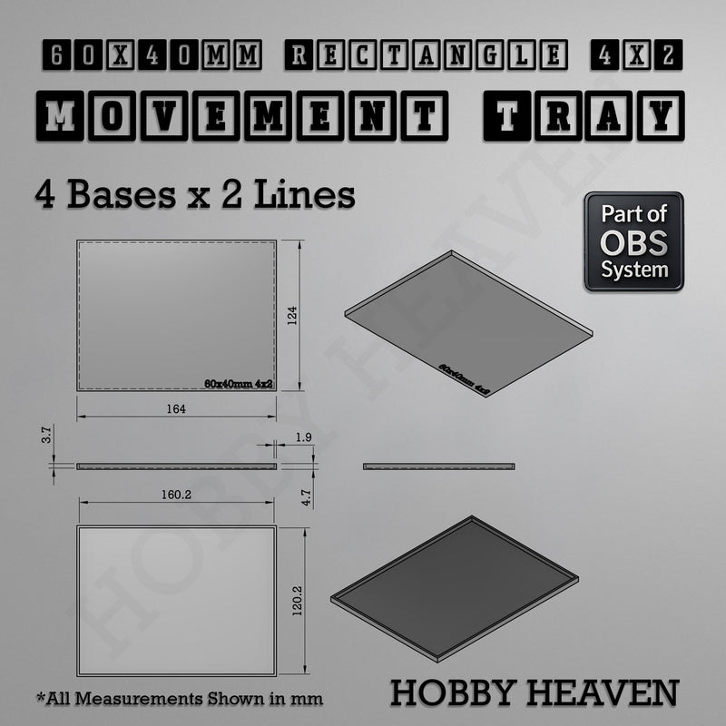 Rectangle Movement Trays | Cavalry & Monsters | 50×25-100×60mm | OBS System - Only-Games