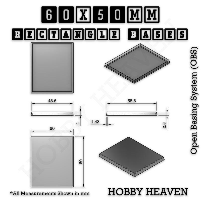 Rectangle Bases Range Sizes - 75x30mm to 125x40mm Medium Sizes 3d Print Full Range Tabletop Games - Only-Games