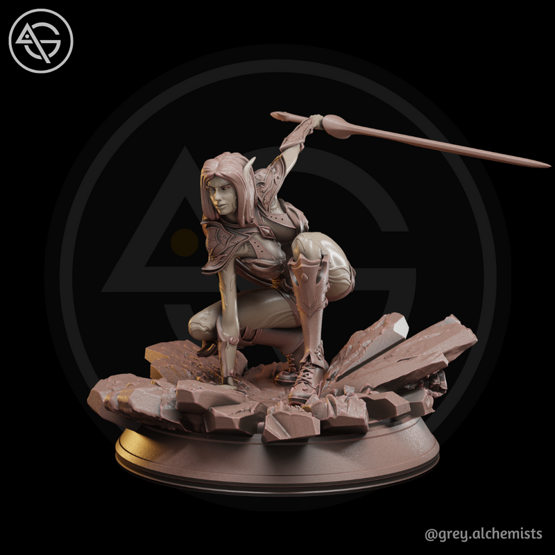 Rina the Drow Demon Hunter, Crouching Pose - Fantasy Resin Miniature in 32mm - DnD