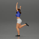 Happy girl in Mini shirt and shorts Standing on One Leg - Only-Games