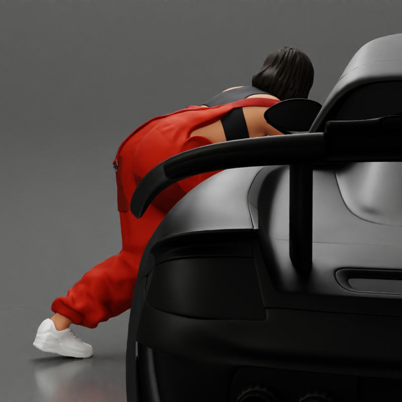 Girl mechanic in overalls turns off the front wheel of  car with a key for removing the wheel - Only-Games