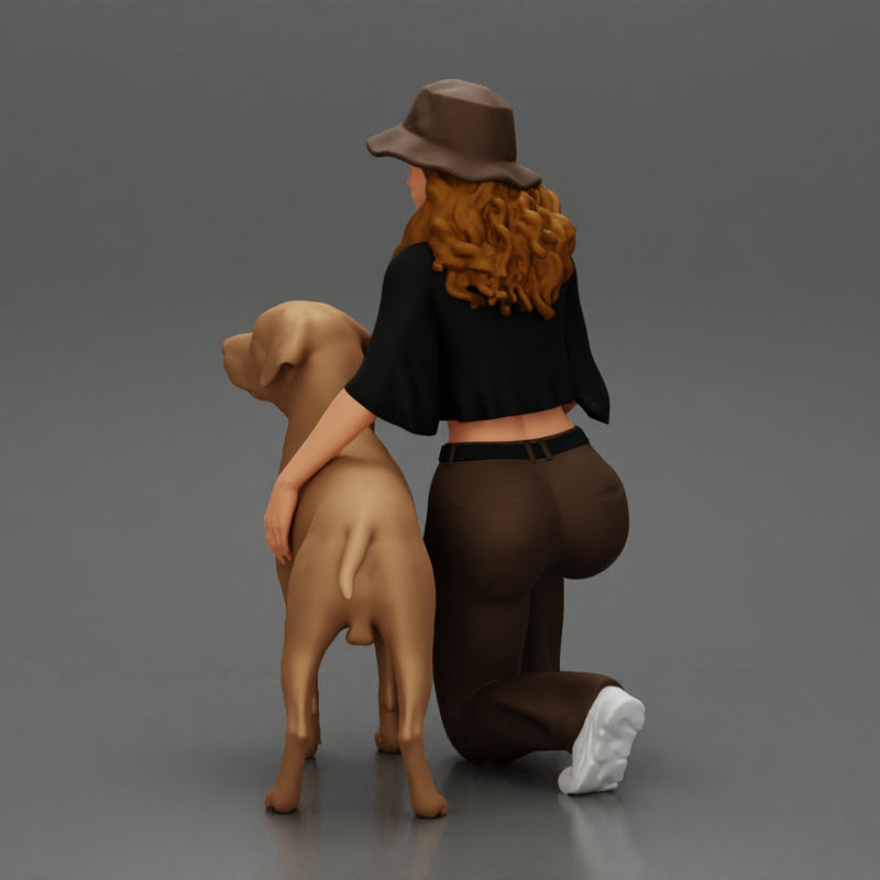 Chola Girl in hat sitting on knee hugging her dog - Only-Games