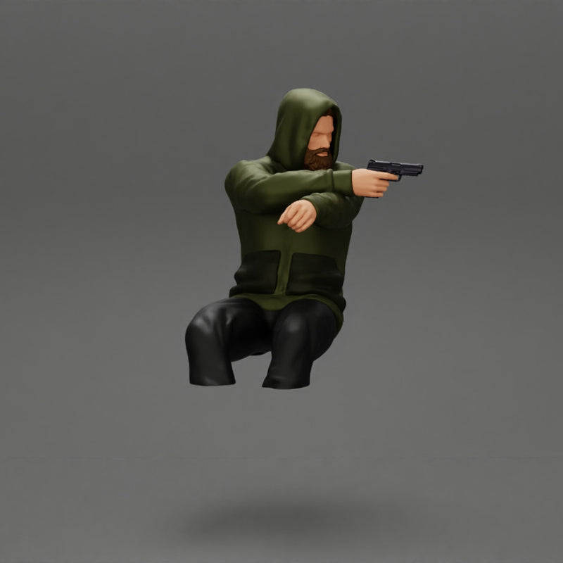 gangster in hoodie driving a car and holding gun - Only-Games