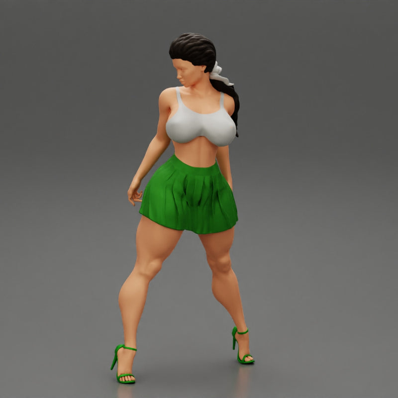 Sexy Woman with Beautiful Body Wearing Mini Skirt and Bra - Only-Games