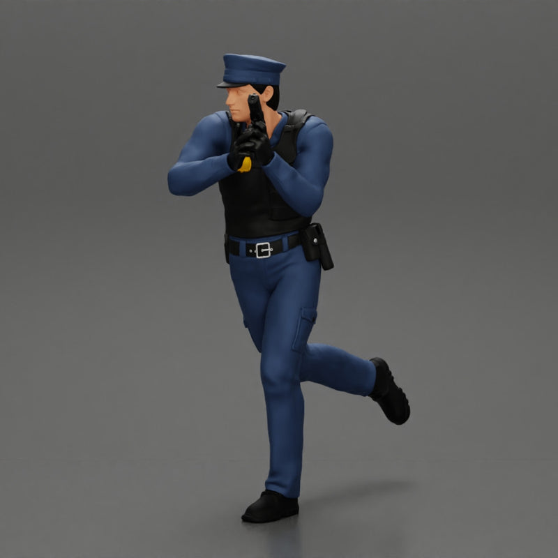 Police Officer running Chasing Criminal On Roadway holding a gun - Only-Games