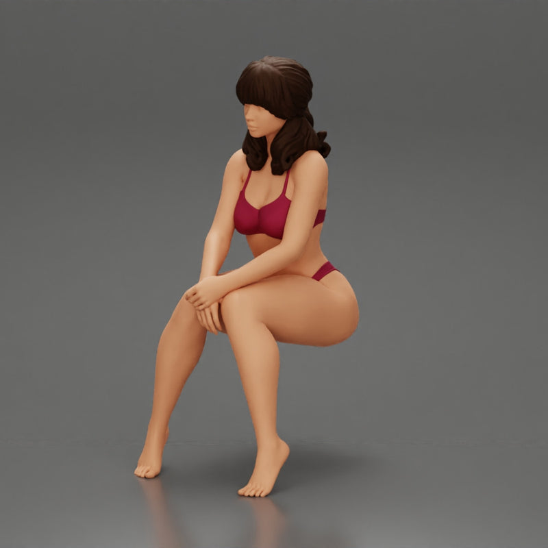Sexy Girl in bikini Sitting On The Chair with hands on knees - Only-Games