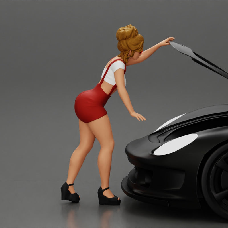 2 Sexy Girl in sunglasses opening a car hood and look inside - Only-Games