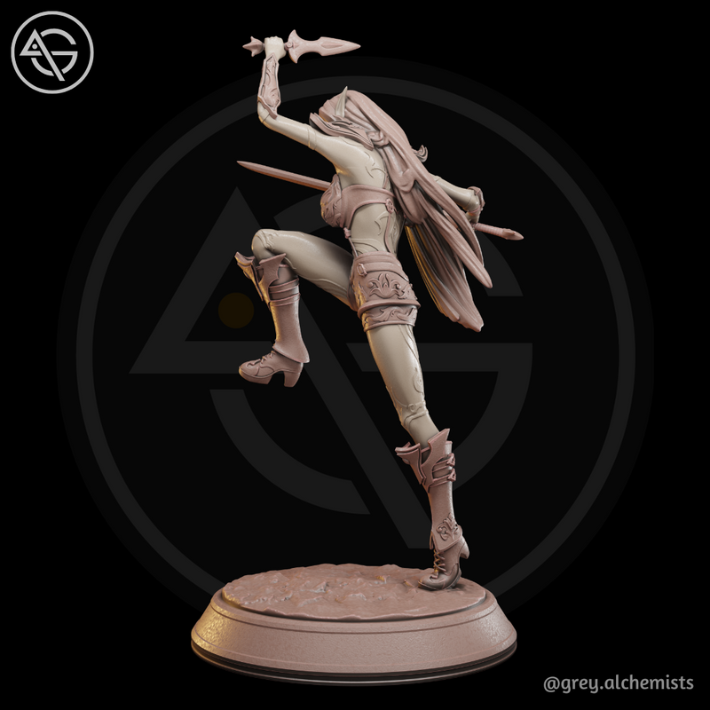 Rina the Drow Demon Hunter, Attack Pose 1 - Fantasy Resin Miniature in 75mm - DnD