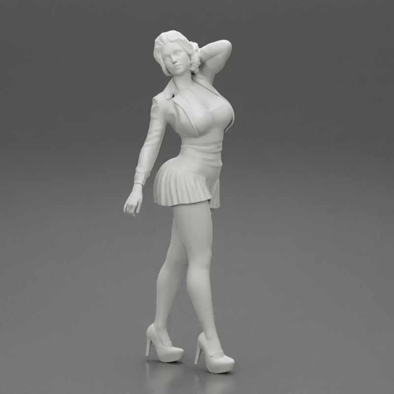 Beautiful woman in a dress walking with hand on head - Only-Games
