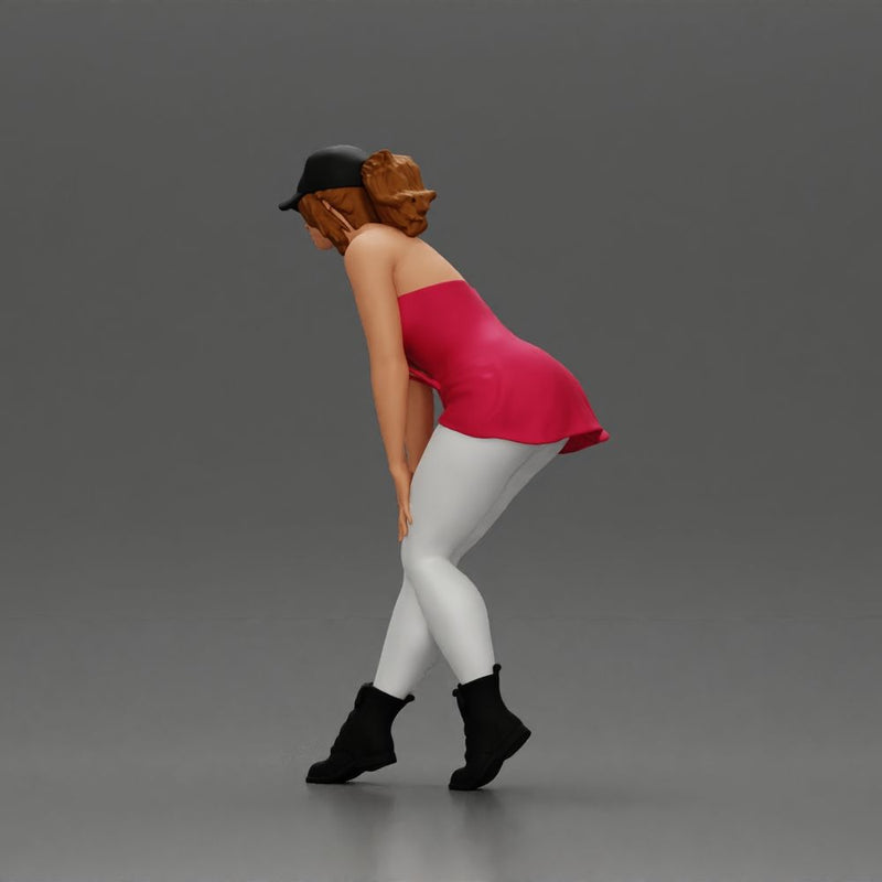 beautiful woman placing her hand on her legs, wearing a cap and a bra top - Only-Games