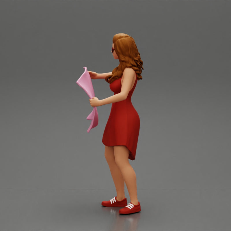 travel woman in dress with sun glasses holding a map and looking to the map - Only-Games