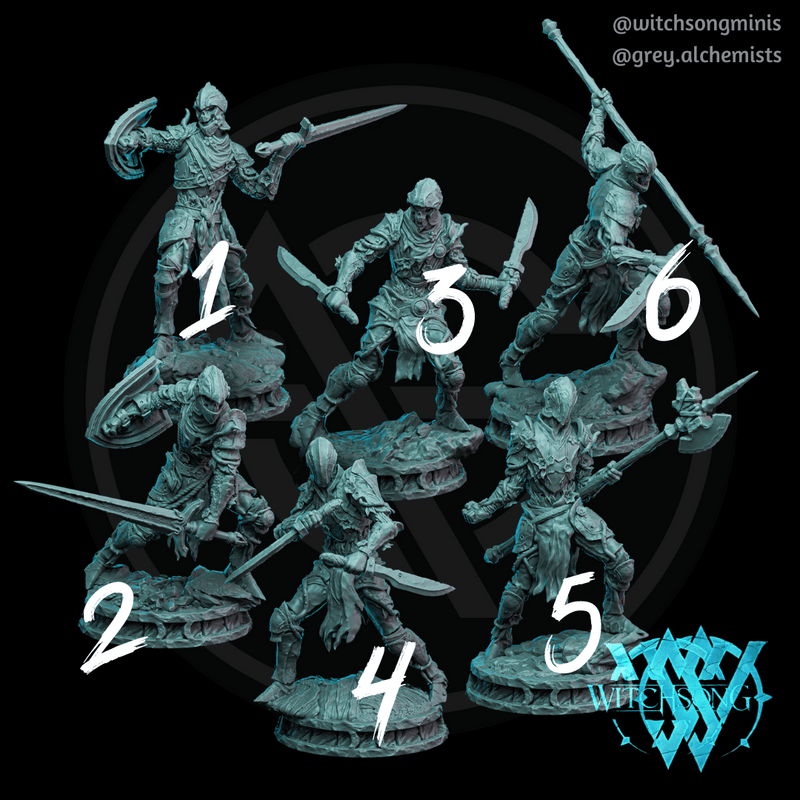 The Undead Soldiers Set - 6 Fantasy Miniatures in 32mm - DnD Monsters - Only-Games