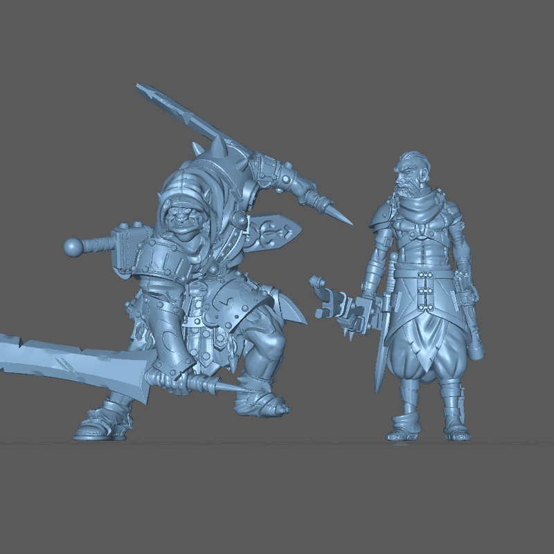 (0180) Male orc half-orc ranger warrior assassin rogue thief with two swords and cape - Only-Games