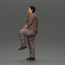 Fat Asian man looking upward in shirt and pants with one leg placed on a step - Only-Games