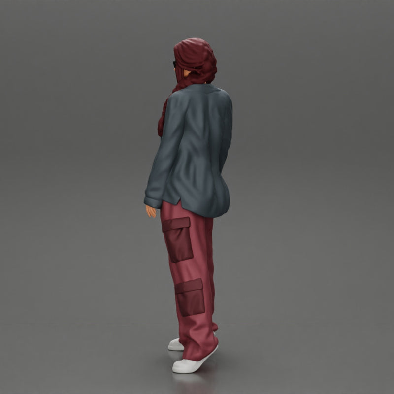 gangster homies lowrider girl posing in long open shirt with long pigtail - Only-Games