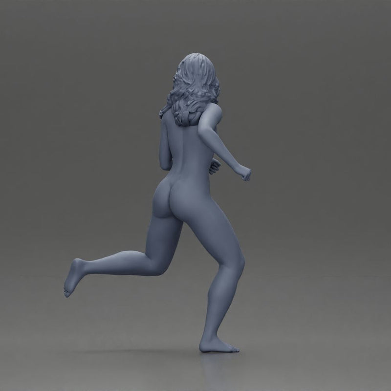 Naked Afraid woman running with a determined expression