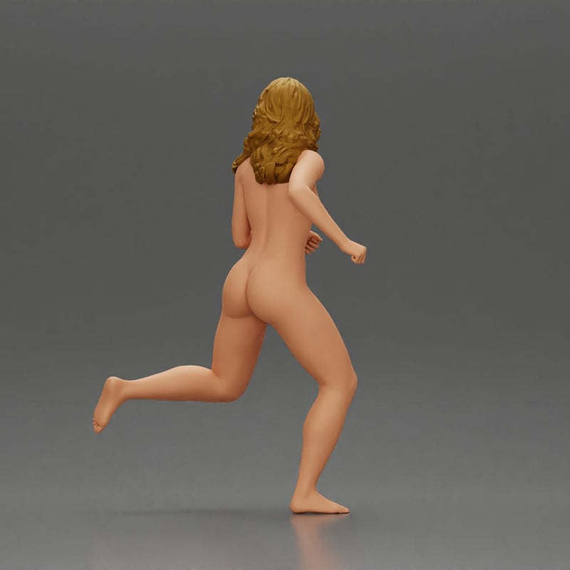 Naked Afraid woman running with a determined expression