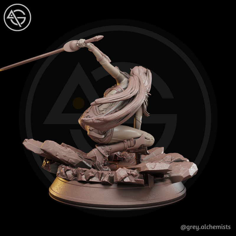 Rina the Drow Demon Hunter, Crouching Pose - Fantasy Resin Miniature in 32mm - DnD