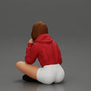 Pretty Girl with an Umbrella in Jacket and Shorts Sitting - Only-Games