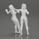 2 separated naked Girls Boxing in boxing gloves ready to finish off in the boxing ring about to be knocked out - Only-Games