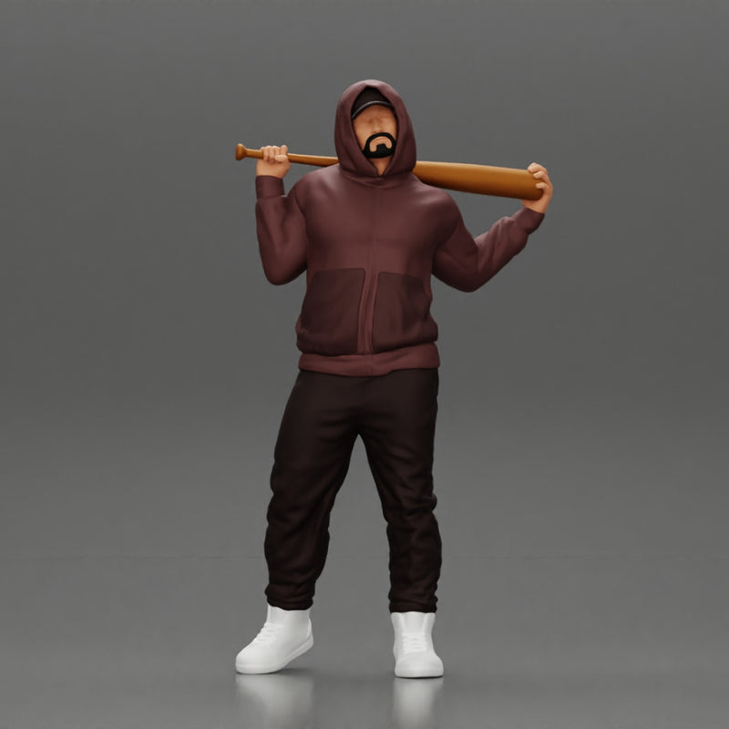 Gangster in hoodie sunglasses and cap holding A Baseball Bat on his shoulder - Only-Games
