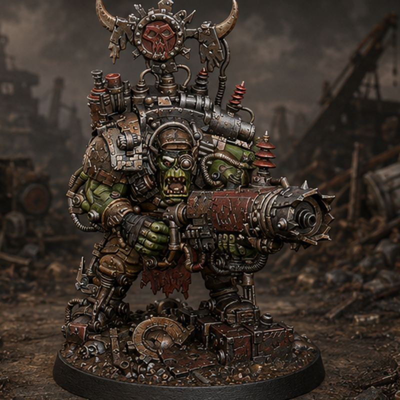 Boss Skrapper Mekkanic Supa Blaster - Sci-Fi Orc Warlord Miniature | Scrap-Tech| Original Wargaming 40mm base