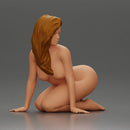 Naked Woman Kneeling Pin-Up Pose on the Beach - Only-Games