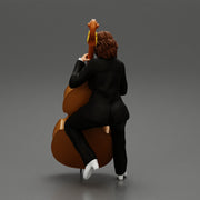 Beautiful young woman musician sitting on a vintage double bass - Only-Games