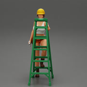 Young girl in helmet mechanic climbing the ladder - Only-Games