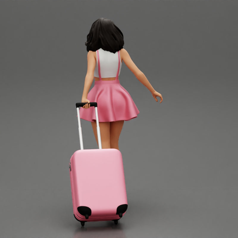 2 Young woman in sexy dress and boots pulling suitcase  walking in airport terminal - Only-Games