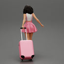 2 Young woman in sexy dress and boots pulling suitcase  walking in airport terminal - Only-Games