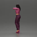 Elegant woman in purple outfit with crop top and heels - Only-Games