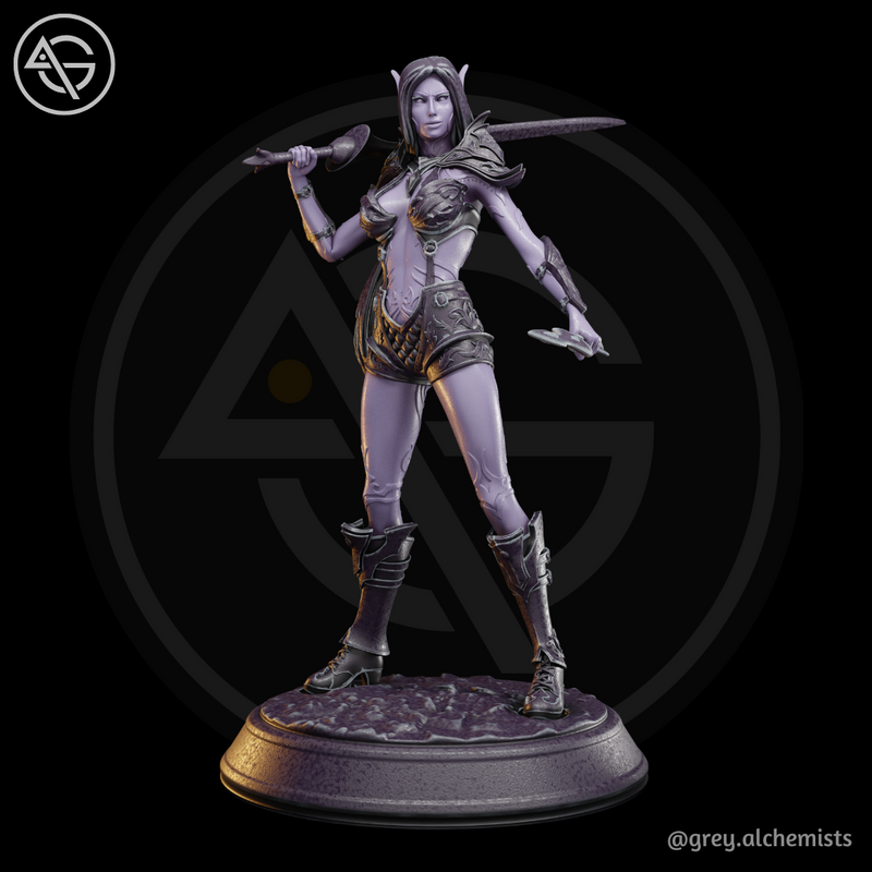 Rina the Drow Demon Hunter, Standing Pose - Fantasy Resin Miniature in 75mm - DnD