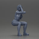 Sexy Girl in a Mini Leather Jacket and Shorts Sitting and Leaning with Her Hands - Only-Games