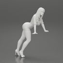 sexy girl in shorts and mini shirt leans against the car with her hands - Only-Games