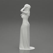 sexy girl in long dress with long hair standing - Only-Games