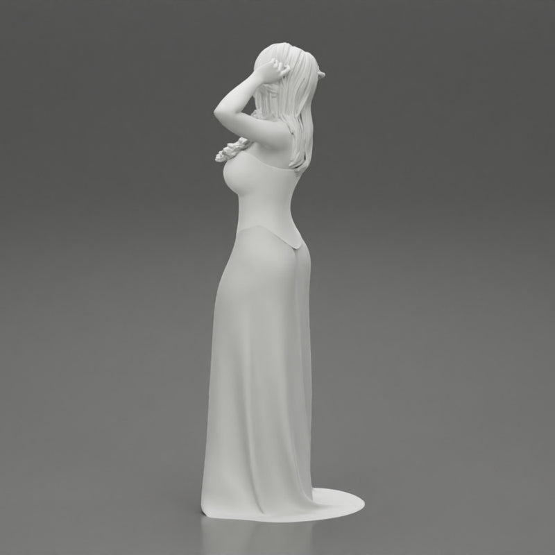 sexy girl in long dress with long hair standing - Only-Games