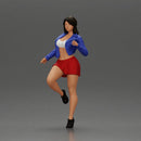 Confident Woman Strikes Dynamic Pose in mini jacket and mini skirt - Only-Games