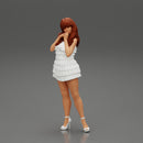 Beautiful woman with long hair standing and posing in fashion summer dress - Only-Games