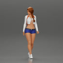 sexy girl walking in shorts and mini short and backpack - Only-Games