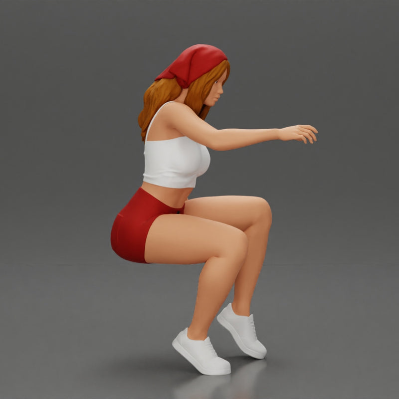 girl sitting in shorts and a scarf hair wants to grab something - Only-Games