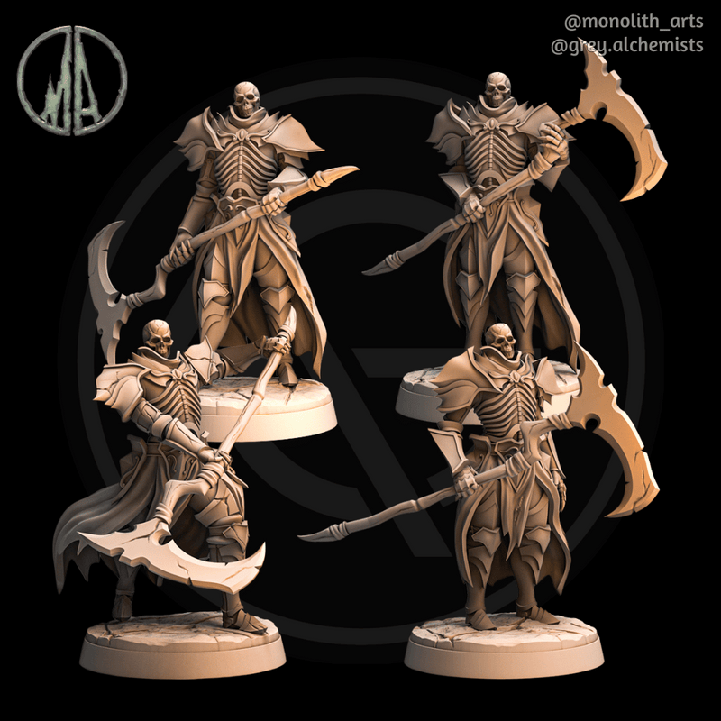 Skeleton Knight with Scythe - Set of 4 Different Poses - Fantasy Resin Miniatures in 32mm - DnD Monsters