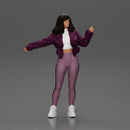 sexy girl in an open jacket and pants, posing happily - Only-Games