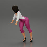 Sexy girl in overalls leans against the car with her hands - Only-Games