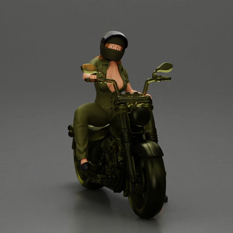 Motorcycle woman Rider in Military-Style Gear