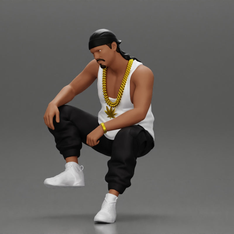 gangster homie in a gold chain and durag is sitting and thinking - Only-Games