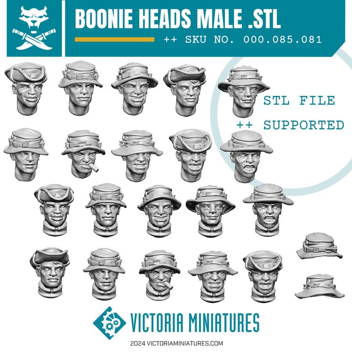 Boonie Hat Heads Male .STL - Only-Games