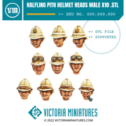 Halfling Heads with Pith helmets Male x10 - Only-Games