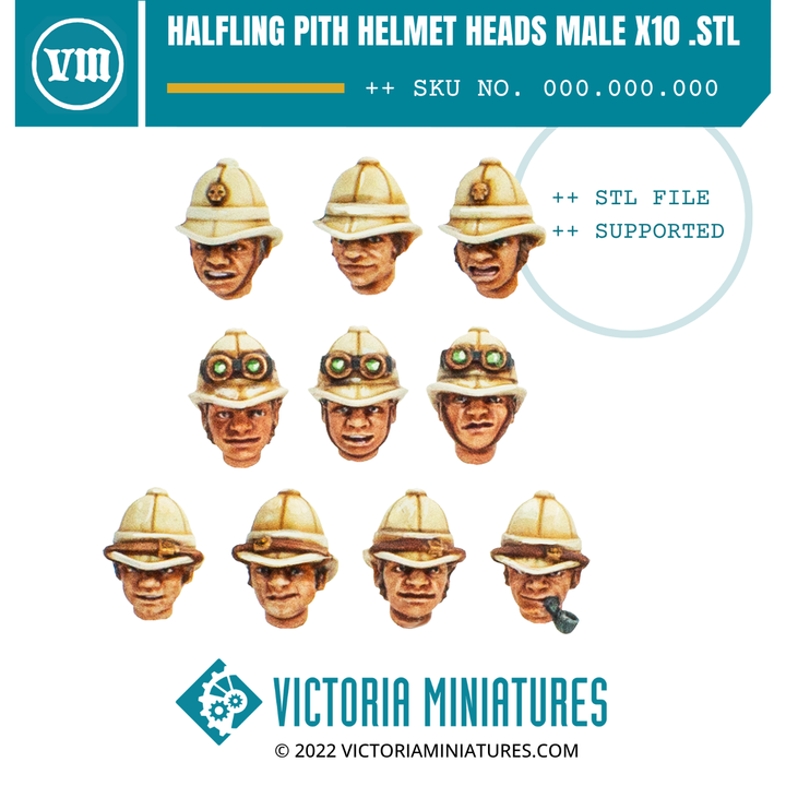 Halfling Heads with Pith helmets Male x10 - Only-Games