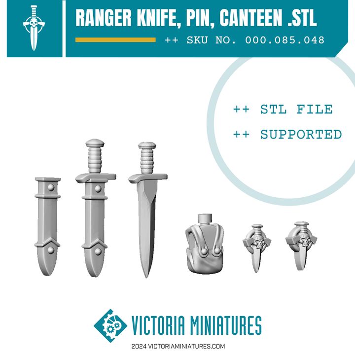 Ranger Knife, Pin and Canteen .STL - Only-Games